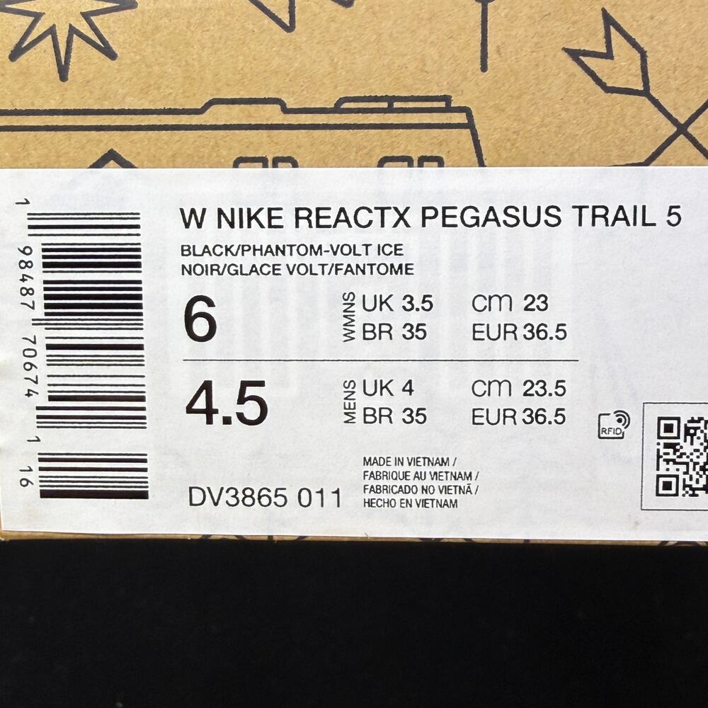 Nike Wmns Reactx Pegasus Trail 5 Black Phantom Volt Ice Womens Size 6 DV3865-011 - Picture 10 of 10